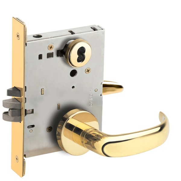 Schlage Grade 1 Entrance Office Mortise Lock, Schlage FSIC Less Core, 17 Lever, A Rose, Bright Brass Finish, L9050J 17A 605 - main